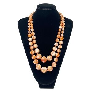 Vintage Beaded Lucite Necklace Double Strand Bib Orange and White